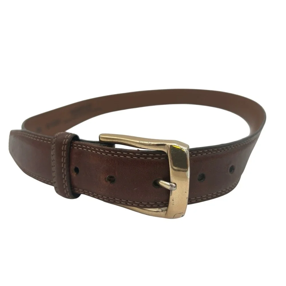 Brighton Brown Leather Belt Gold‎ Buckle Handcrafted in USA Size 36 Mens